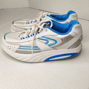 Curves Rocker Bottom Sneakers Size 7 White Blue Silver Walking Toning Shoes